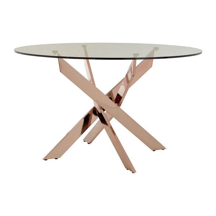 Sturdy Intersected Rose Gold Dining Table, Durable And Stylish Kitchen Table, Luxurious Dining Room Table